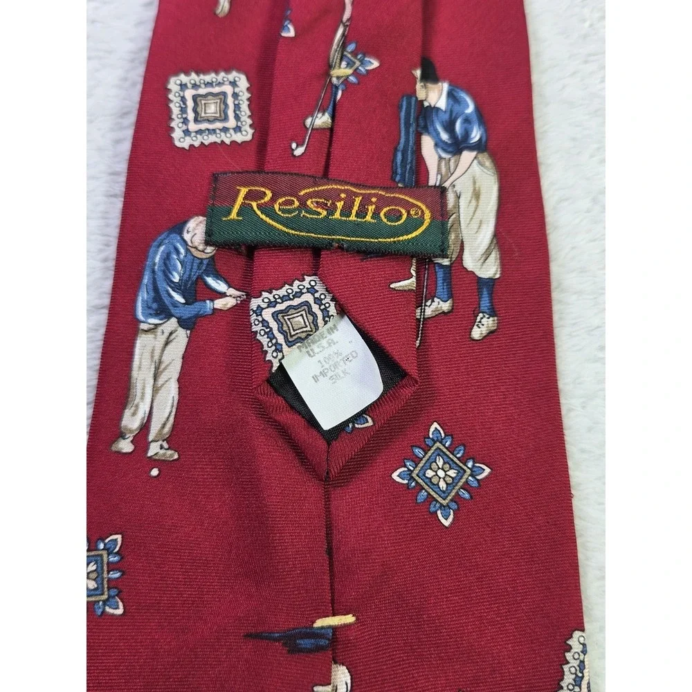Resilio Silk Golf Tie Red Golfer Novelty Necktie Mens Vintage Sports Country...